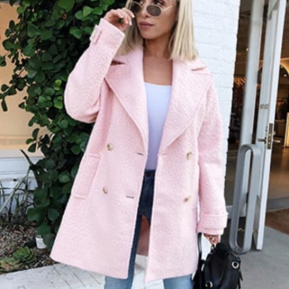 Pink Sherpa Double-Breasted Coat